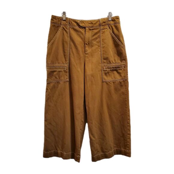 Anthropologie Size 12 Wide Leg Cropped Porter Pants Spicy Mustard Brown - Picture 2 of 7